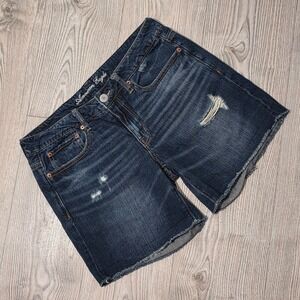 American Eagle Cutoff Distressed Denim Shorts -Dark Wash - Mid Rise - Size 8